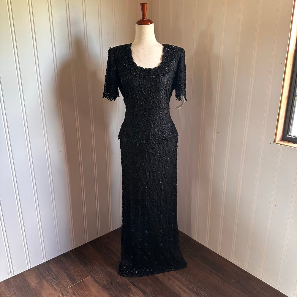 Vintage 90s Black Beaded Maxi Gown M